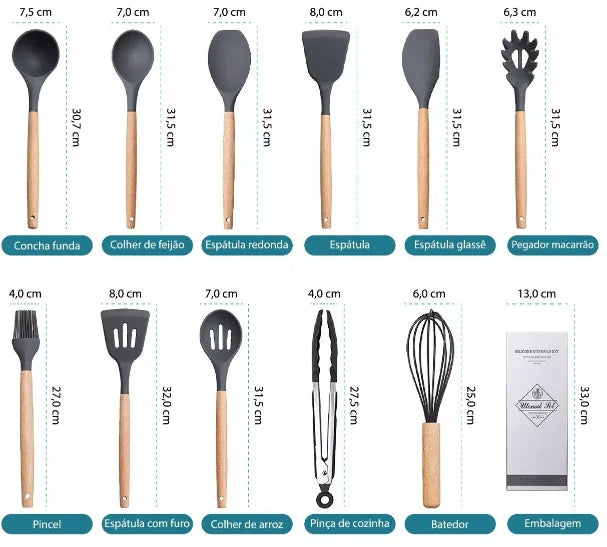 Kit de Utensílios de Cozinha Premium - 12 Peças